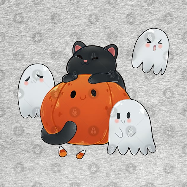 Cute Halloween cat and ghost by Itsacuteart